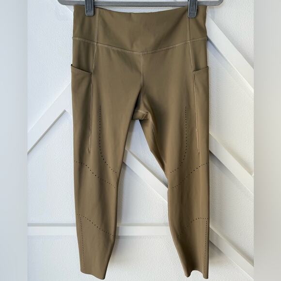 Brooks Method 7/8 Running Perforated Tights Leggings In Oatmeal Tan Size Large - Picture 3 of 14